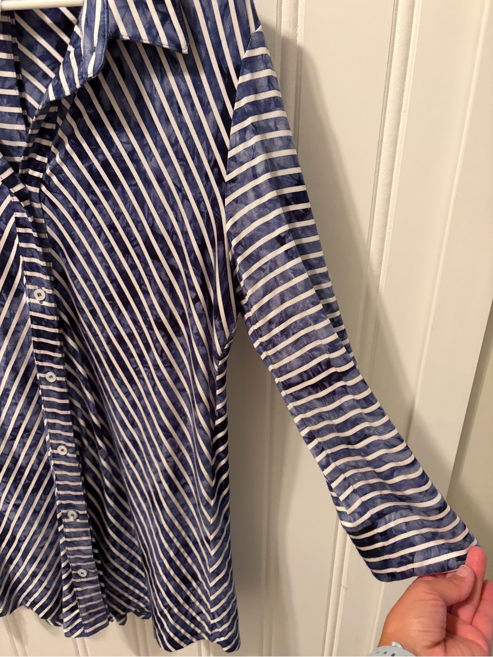 Joseph Ribkoff Blue White Diagonal Stripe Button Front Tunic Size 14 - Picture 7 of 11